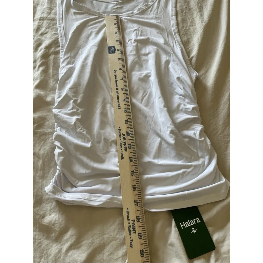 HALARA Softly Zero Ruched Curved Hem High Neck Tank‎ Top White Size Small